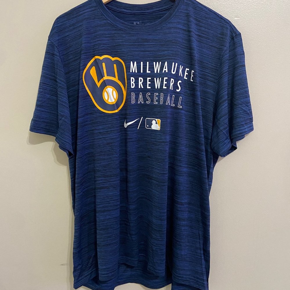 Nike Milwaukee Brewers Authentic Collection Velocity Practice Shirt Navy Mens XL